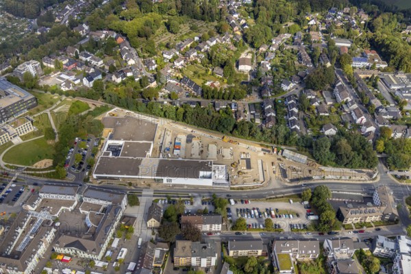 Aerial view, construction site new building at Hefelmann-Park, shopping centre, Westfalenstraße,