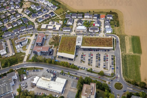 Aerial view, commercial area Höseler Straße, Rügenstraße, residential area Hunsrückstraße,