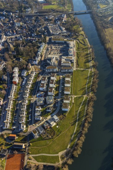 Aerial view, Ruhr-Aue district, Ruhr promenade, Ruhr river, Herdecke, Ruhr area, North