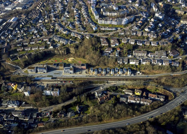 Aerial view, new development area residential estate Walter-Freitag-Straße, at Herdecke railway