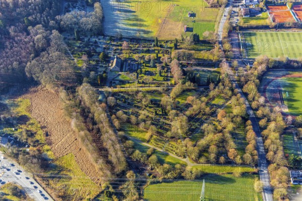 Aerial view, cemetery Herdecke, end, Herdecke, Ruhr area, North Rhine-Westphalia, Germany, burial