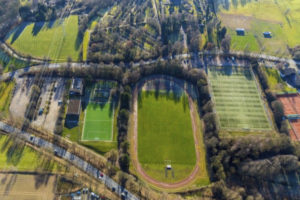 Aerial view, sports facility Herdecke Ende, new small playing field, Ende, Herdecke, Ruhr area,