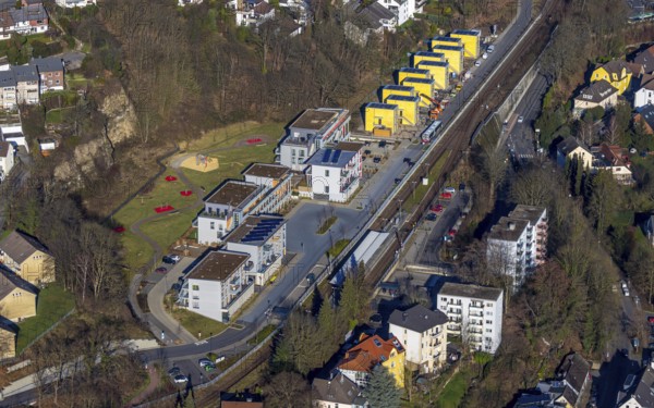 Aerial view, new development area residential estate Walter-Freitag-Straße, at Herdecke railway