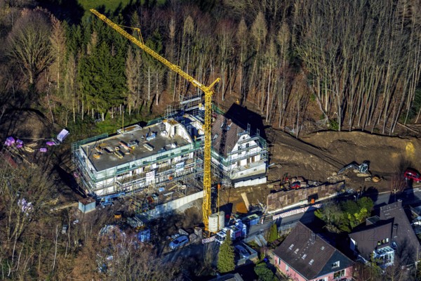 Aerial view, construction site, new development area on Bergweg, Herdecke, Ruhr area, North