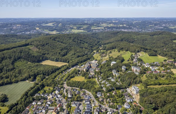 Aerial view, forest area with distant view, Community Hospital Herdecke, Waldorfkindergarten