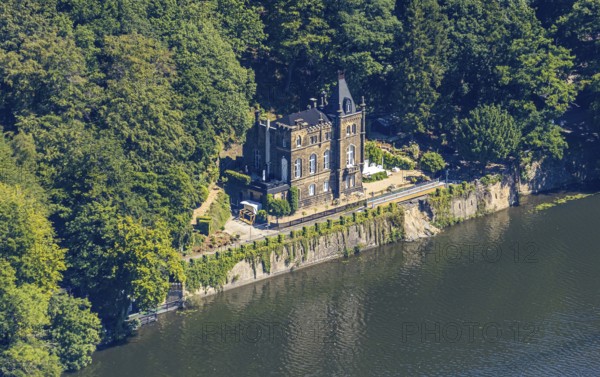 Aerial view, Seeschlösschen Niedernhof, Hengsteysee, Herdecke, Ruhr area, North Rhine-Westphalia,