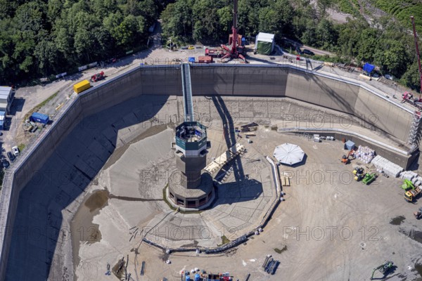 Aerial photo, RWE has completely emptied the large upper reservoir for the main inspection at the