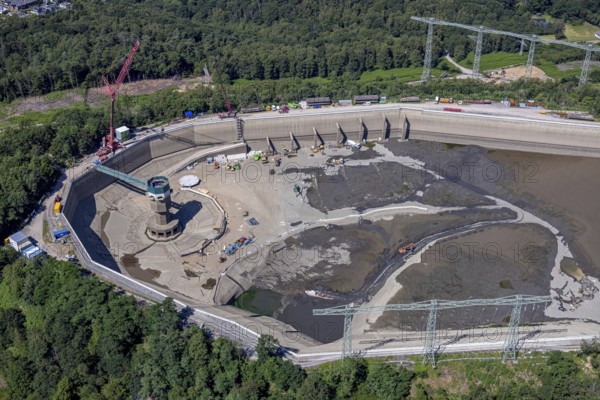 Aerial photo, RWE has completely emptied the large upper reservoir for the main inspection at the
