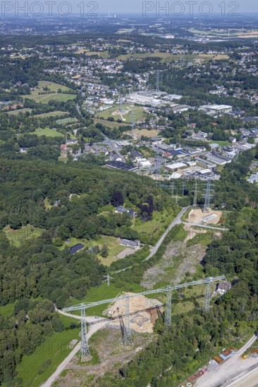 Aerial view, industrial area Gahlenfeld, construction site power line, end, Herdecke, Ruhr area,