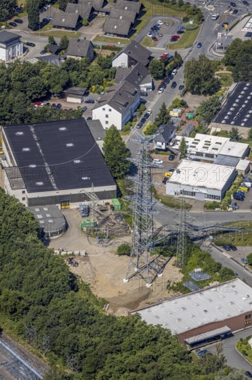 Aerial view, industrial area Gahlenfeld, construction site power line, end, Herdecke, Ruhr area,