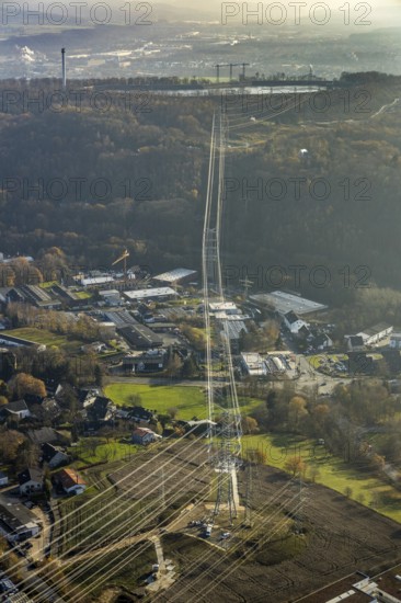 Aerial photo, construction power line Dortmund-Hagen, power pylons, high voltage, Ostend, Herdecke,