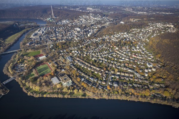 Aerial view, overview Herdecke, Heygsteysee, Harkortsee, Cuno power plant, Köpchenwerk, RWE pumped