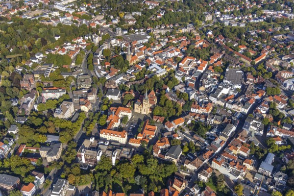 Aerial view, old town, city centre, Herford Minster, town hall, Herford city, Herford,