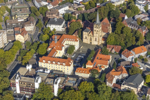 Aerial view, old town, city centre, Herford Minster, town hall, Herford city, Herford,