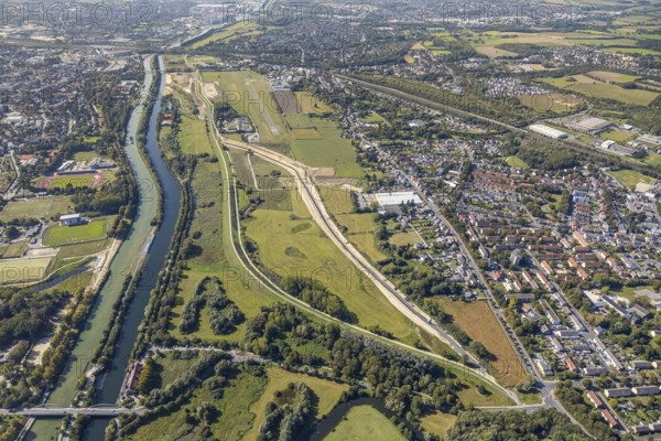 Aerial view, Hamm airfield, Mattenbecke sewage treatment plant, Lippe floodplain, Datteln-Hamm