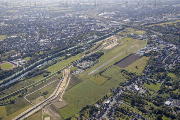 Aerial view, Hamm airfield, Mattenbecke sewage treatment plant, Lippe floodplain, Datteln-Hamm