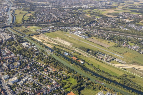 Aerial view, Hamm airfield, Mattenbecke sewage treatment plant, Lippe floodplain, Datteln-Hamm