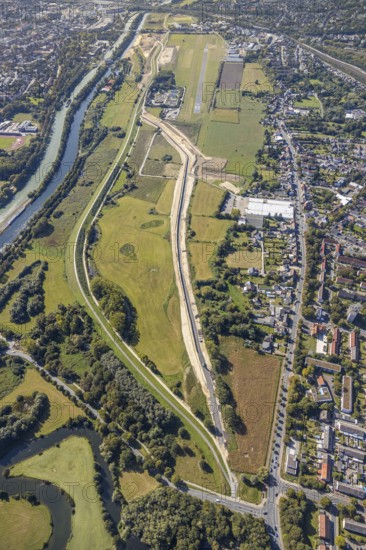 Aerial view, Hamm airfield, Mattenbecke sewage treatment plant, Lippe floodplain, Datteln-Hamm