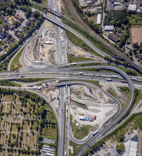 Aerial view, motorway junction Herne, new construction tunnel Baukau from the A43 to the A42,
