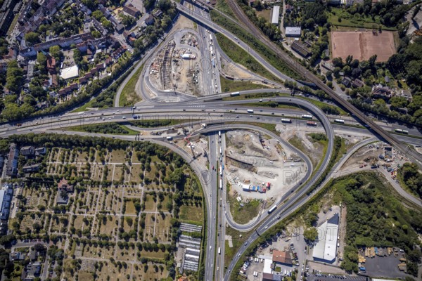 Aerial view, motorway junction Herne, new construction tunnel Baukau from the A43 to the A42,