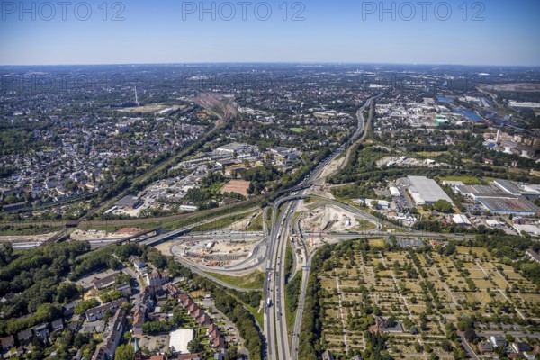 Aerial view, motorway junction Herne, new construction tunnel Baukau from the A43 to the A42,