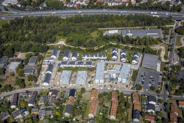 Aerial view, construction site, new housing estate Jürgens Hof, Am Fischergraben, Herne, Ruhr area,