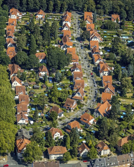 Aerial photograph, Teutoburgia housing estate, garden city, colliery housing estate, Herne, Ruhr