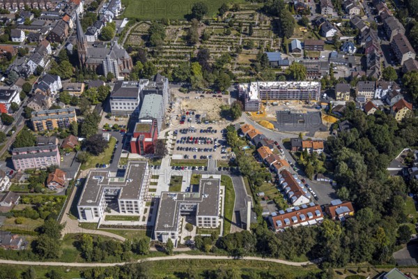 Aerial view, construction site Widumer Höfe, the future retirement home of the St Elisabeth Group,