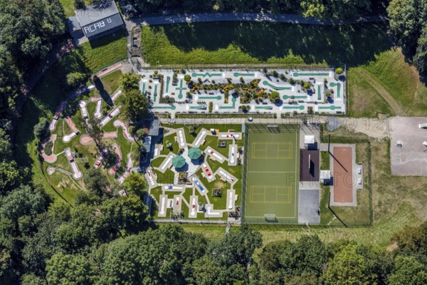 Aerial view, minigolf course MGC Rot-Weiß Wanne-Eickel, Herne, Ruhr area, North Rhine-Westphalia,