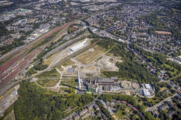 Aerial view, construction site new Stadler Schienenfahrzeuge branch, former General Blumenthal mine