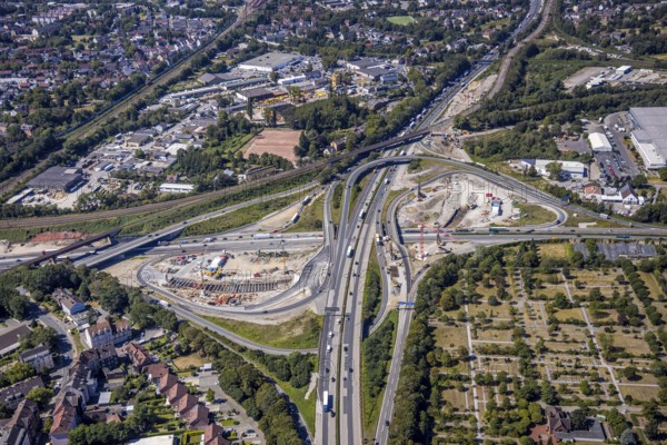 Aerial view, motorway junction Herne, new construction tunnel Baukau from the A43 to the A42,