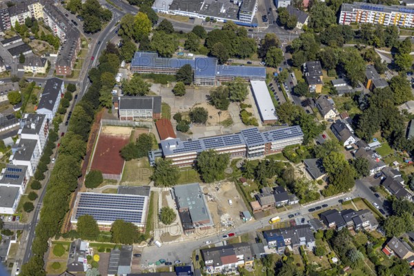 Aerial view, construction site renovation, Kolibri-Schule, sports hall Flottmannstraße, Herne, Ruhr