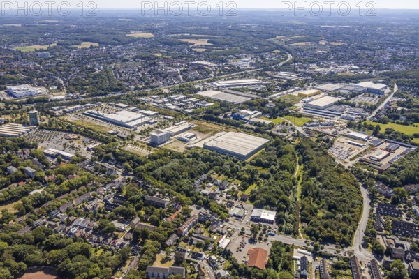 Aerial view, gasometer Herne, industrial area Lindenallee, Herne, Ruhr area, North