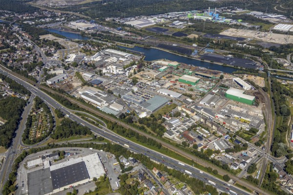 Aerial view, industrial area Heerstraße, Rhine-Herne-Canal, Old Lock Wanne-Eickel, Herne, Ruhr
