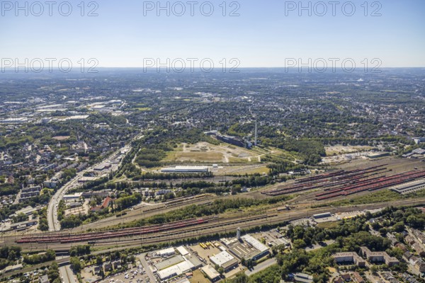 Aerial view, construction site new Stadler Schienenfahrzeuge branch, former General Blumenthal mine