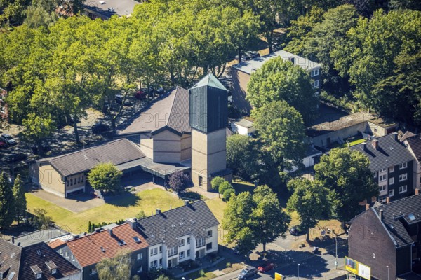 Aerial view, catholic church St. Josef, Roonstraße, Herne, Ruhr area, North Rhine-Westphalia,
