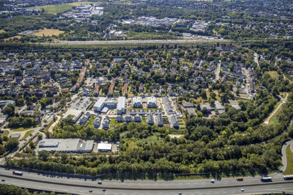 Aerial view, construction site, new housing estate Jürgens Hof, Am Fischergraben, Herne, Ruhr area,