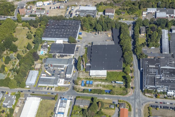 Aerial view, industrial area Am Trimbuschhof, Werkshallenstraße, location for new fire station,