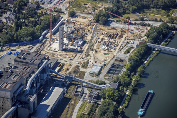 Aerial view, STEAG cogeneration plant Herne, construction site for a gas and steam power plant,