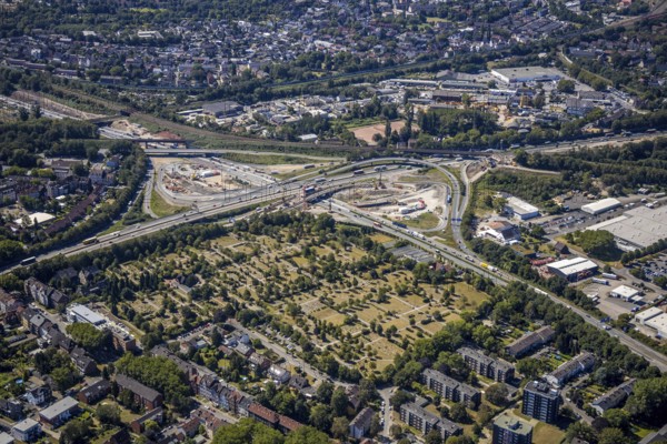 Aerial view, motorway junction Herne, new construction tunnel Baukau from the A43 to the A42,