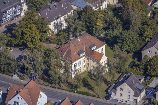 Aerial view, youth café Werries and district centre Uentrop, Werries, Hamm, Ruhr area, North