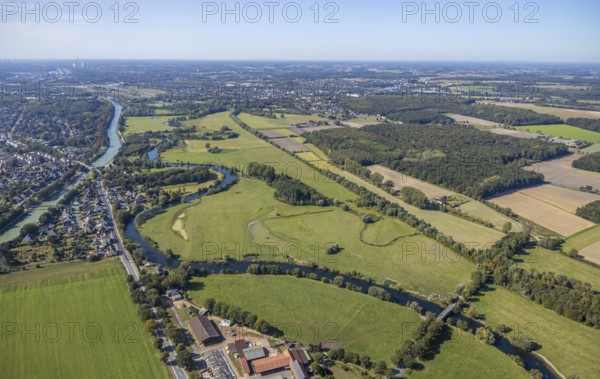 Aerial view, river Lippe, Datteln-Hamm canal, Lippe meadows, Hamm, Ruhr area, North