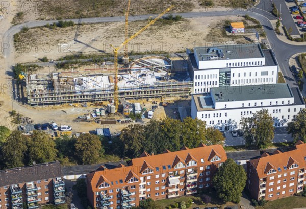 Aerial view, construction area SCI:Q Science Quarter Hamm, Paracelsuspark, Bad Hamm, Hamm, Ruhr