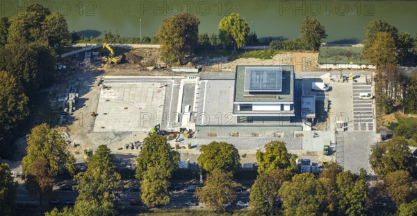 Aerial view, new water sports centre, Adenauerallee development area, at Hammonense grammar school,