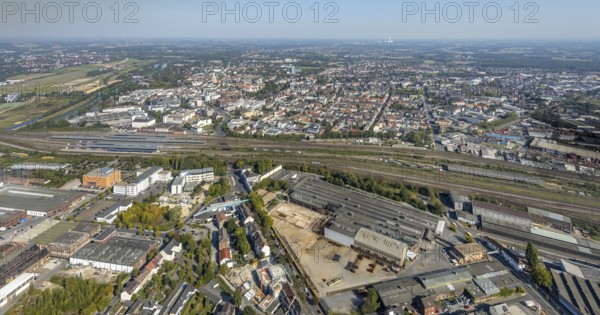 Aerial view, Westphalian wire industry, Wilhelmstraße, industrial area, Hamm (Westf) main station,