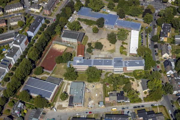 Aerial view, construction site renovation, Kolibri-Schule, sports hall Flottmannstraße, Herne, Ruhr