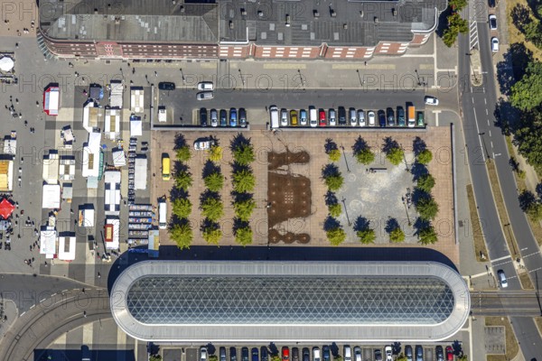 Aerial view, Am Buschmannshof, bus stop, tram stop, ZOB, central bus station, market, Herne, Ruhr