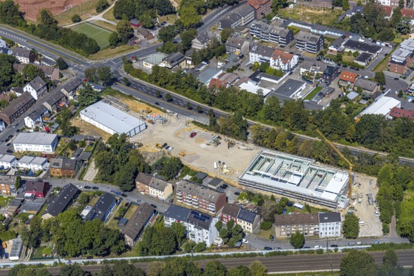 Aerial view, construction site, new building hall Berliner Straße, Herne, Ruhr area, North