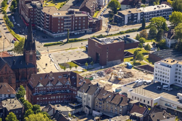 Aerial photograph, new building at Europaplatz, LWL Museum of Archaeology, Kreuzkirche, Herne, Ruhr