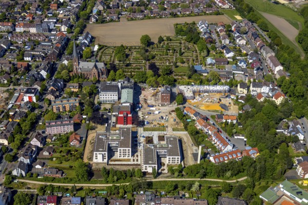 Aerial view, Bildungszentrum Ruhr, Widumer Quartier residential area, church, Kath. Kirchengemeinde